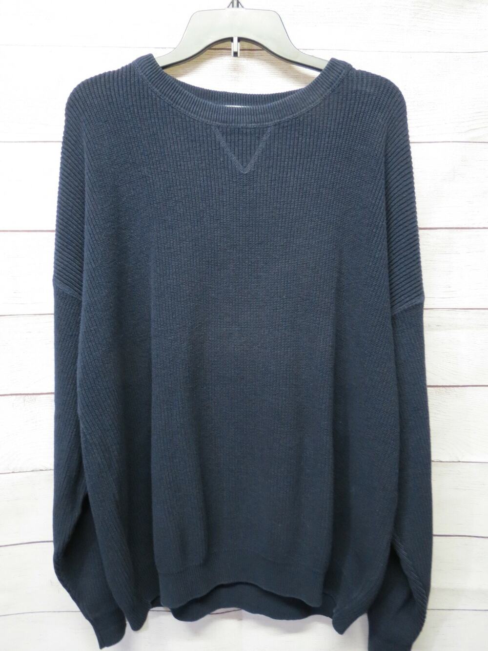 Eddie Bauer Mens Sz Large Navy Blue Pullover Sweater 100% Cotton